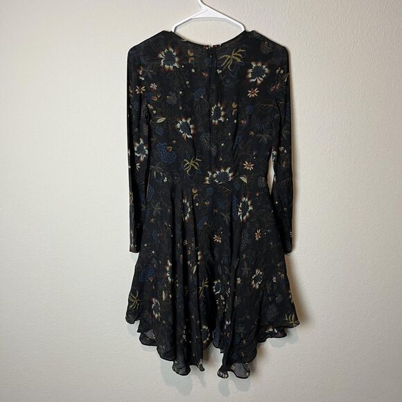 A.L.C. Dress Womens 0 Black Floral Silk Lace Panel Long Sleeve Handkerchief Hem - Picture 5 of 7